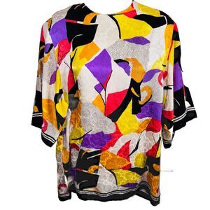 Women's THE SILK FARM Abstract Colorful Print Top Tunic Blouse sz 12 100% Silk